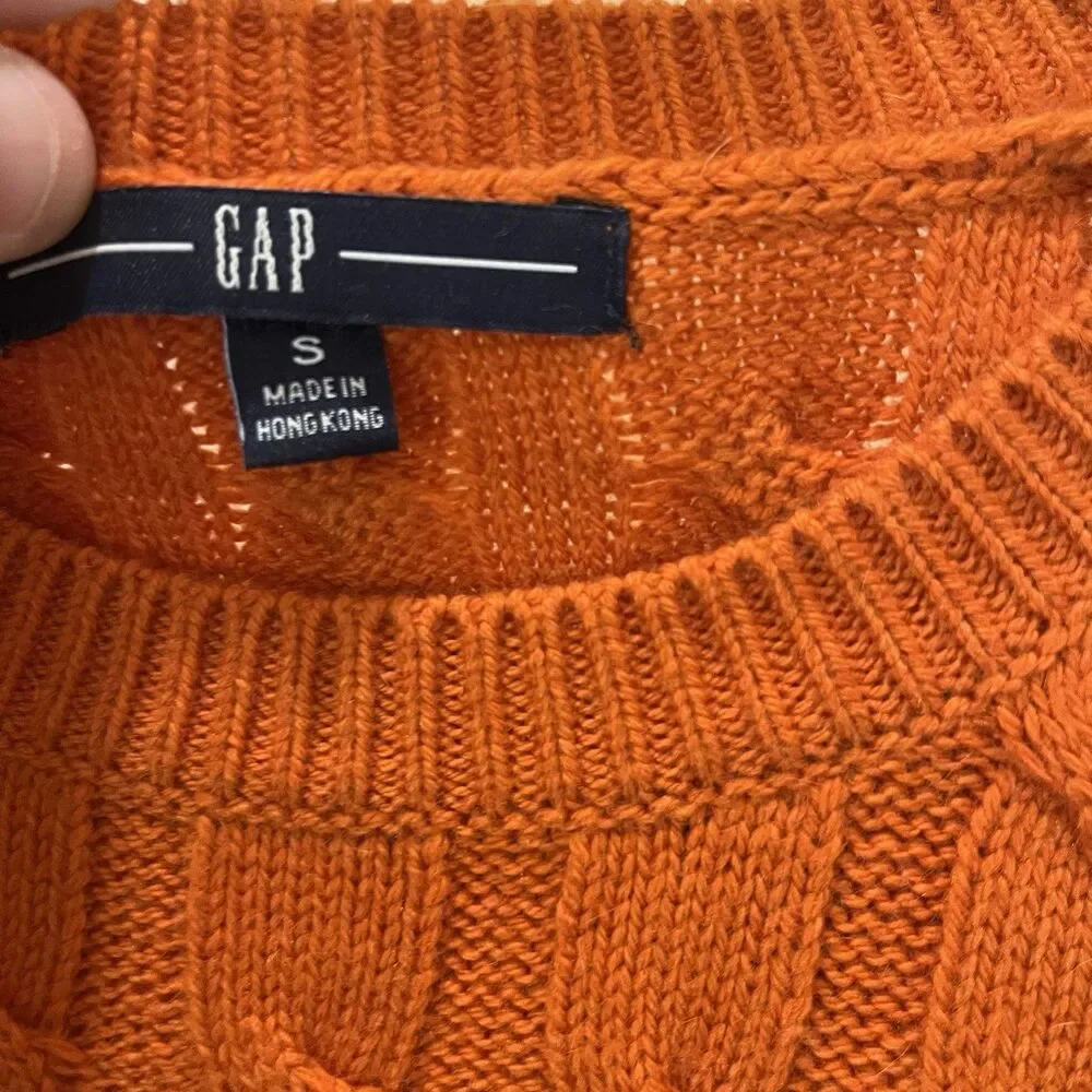 Gap Fisherman Sweater Womens Size S Orange Cable Knit Crew Pullover Vintage